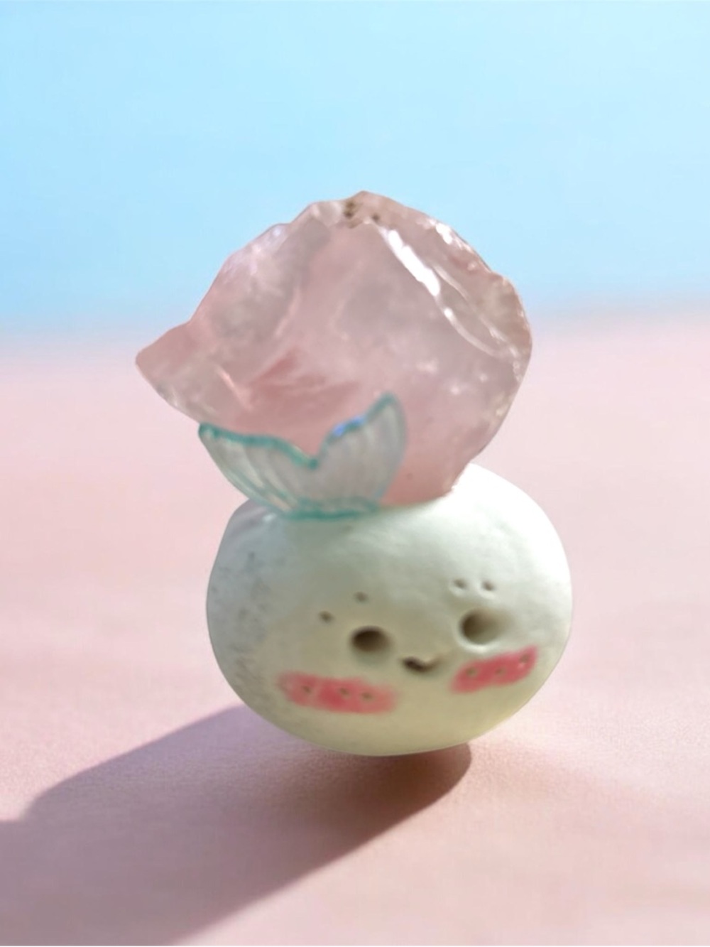 Raw Rose Quartz Crystal Luck Figurine – Cute Mini Desktop Decor “Crystal Pet”